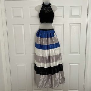 Gorgeous black, blue, white & silver prom dress